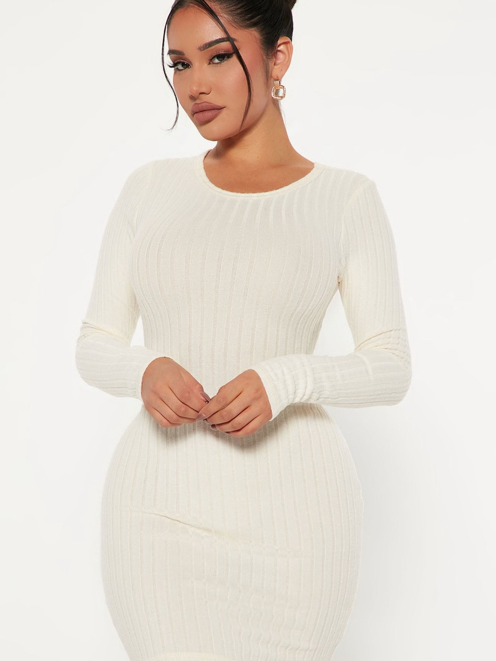Fashion Nova Rita Ribbed Mini Dress Cream S